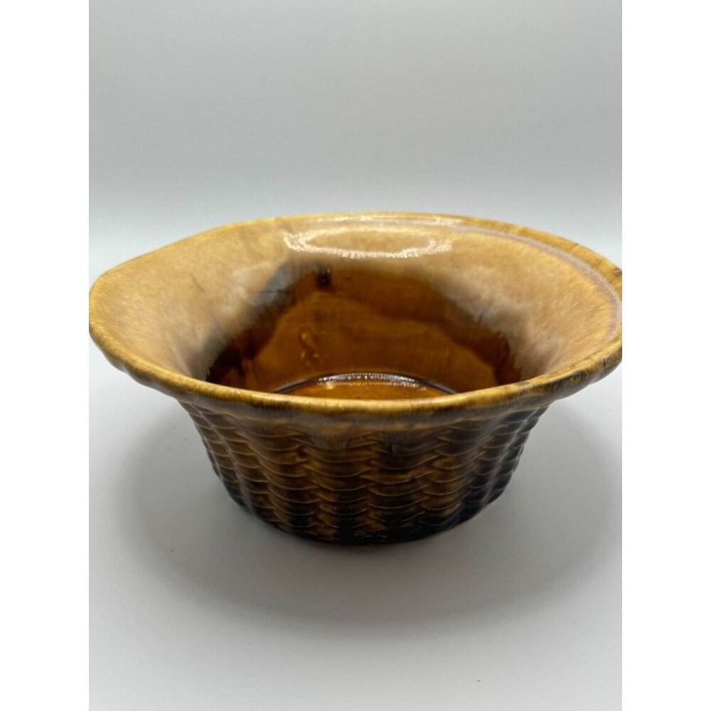 Vintage California FC 11 Pottery Bowl Planter Vase BASKET WEAVE Yellow Gold 8" W